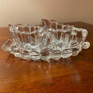 Vintage Heisey Crystolite Sugar, Creamer, Tray Set; Heavy, Ribbed Glass; Perfect